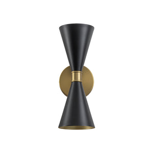 LightFixturesUSA-Modern 2-Light Black Brass Metal Hourglass Vanity Wall Sconce-Wall Sconce-2 Packs-