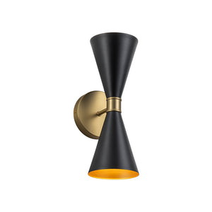 LightFixturesUSA-Modern 2-Light Black Brass Metal Hourglass Vanity Wall Sconce-Wall Sconce-2 Packs-
