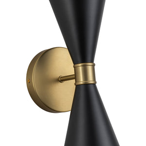 LightFixturesUSA-Modern 2-Light Black Brass Metal Hourglass Vanity Wall Sconce-Wall Sconce-2 Packs-