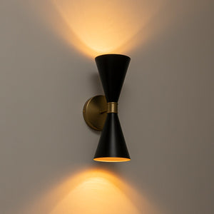 LightFixturesUSA-Modern 2-Light Black Brass Metal Hourglass Vanity Wall Sconce-Wall Sconce-2 Packs-