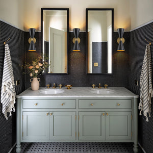 LightFixturesUSA-Modern 2-Light Black Brass Metal Hourglass Vanity Wall Sconce-Wall Sconce-2 Packs-