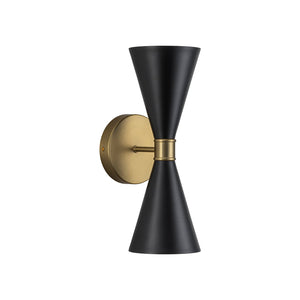 LightFixturesUSA-Modern 2-Light Black Brass Metal Hourglass Vanity Wall Sconce-Wall Sconce-2 Packs-