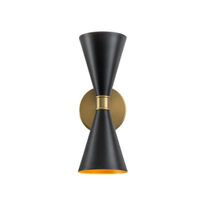 LightFixturesUSA-Modern 2-Light Black Brass Metal Hourglass Vanity Wall Sconce-Wall Sconce-2 Packs-