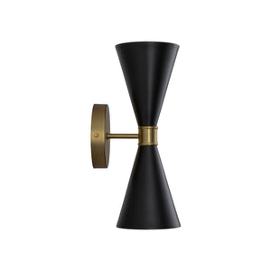 LightFixturesUSA-Modern 2-Light Black Brass Metal Hourglass Vanity Wall Sconce-Wall Sconce-2 Packs-