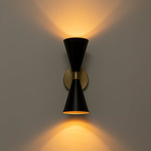 LightFixturesUSA-Modern 2-Light Black Brass Metal Hourglass Vanity Wall Sconce-Wall Sconce-2 Packs-