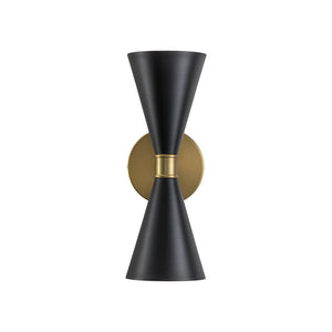 LightFixturesUSA-Modern 2-Light Black Brass Metal Hourglass Vanity Wall Sconce-Wall Sconce-2 Packs-