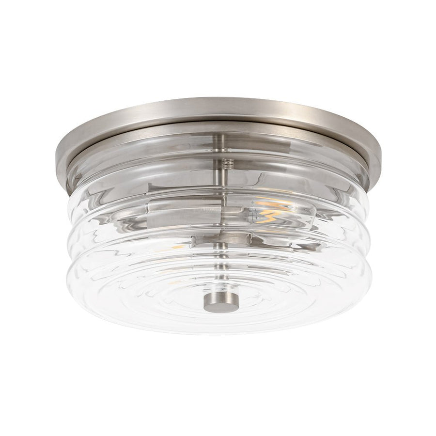 LightFixturesUSA - Modern 2 - Light Clear Glass Round Flush Mount Light - Ceiling Light - Nickel - 