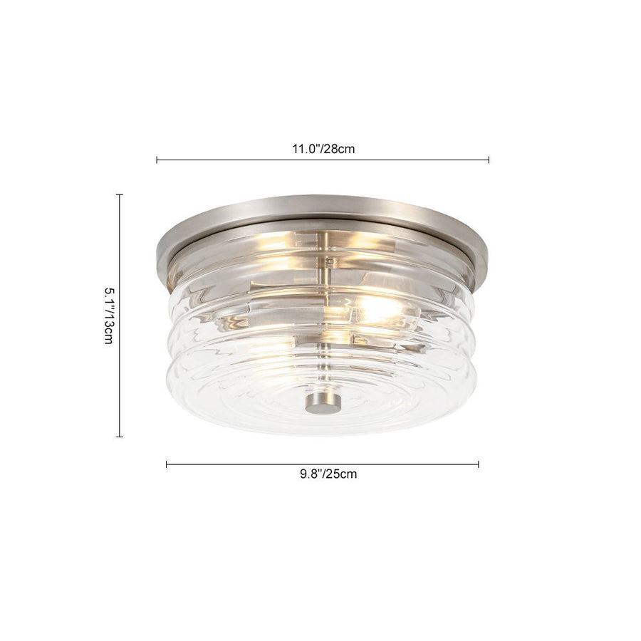 LightFixturesUSA - Modern 2 - Light Clear Glass Round Flush Mount Light - Ceiling Light - Nickel - 