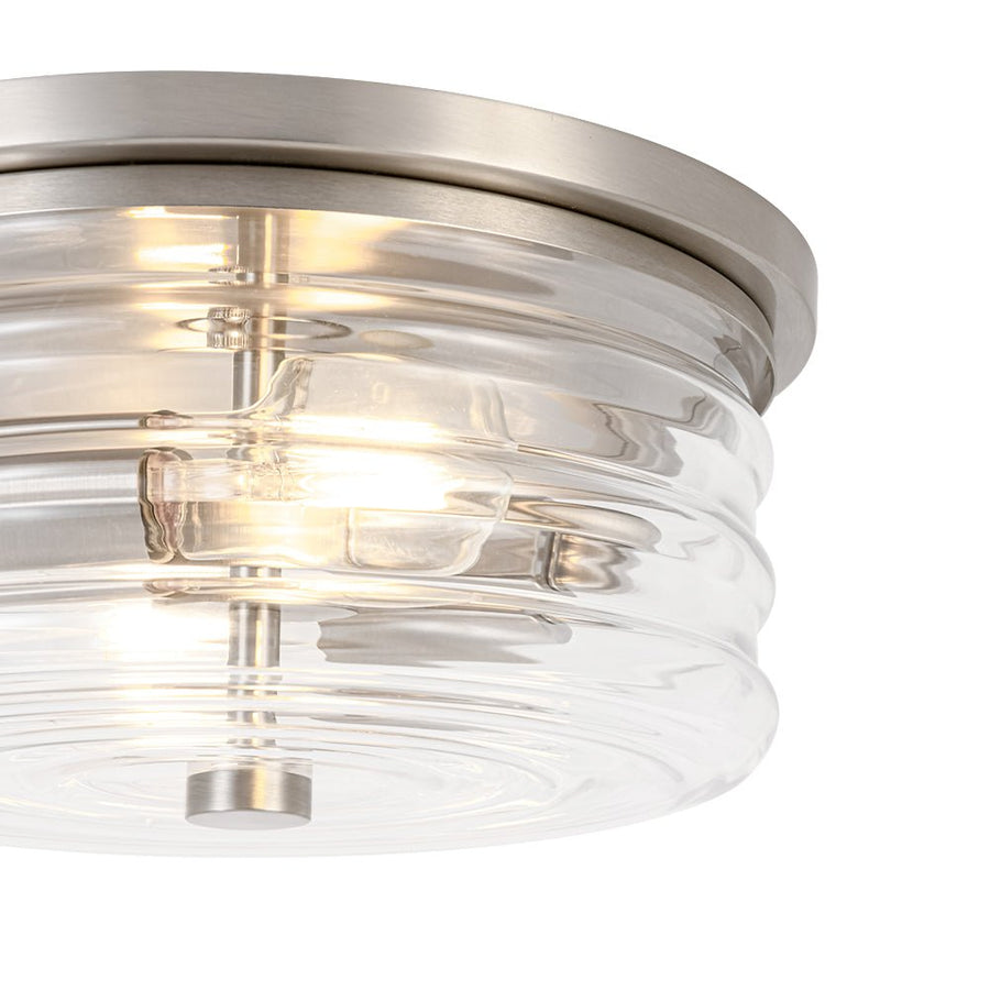 LightFixturesUSA - Modern 2 - Light Clear Glass Round Flush Mount Light - Ceiling Light - Nickel - 