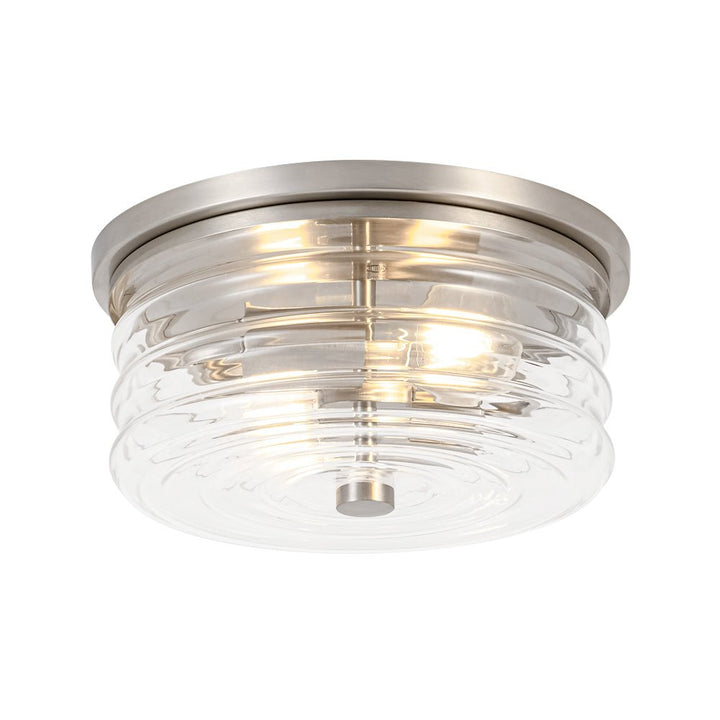LightFixturesUSA - Modern 2 - Light Clear Glass Round Flush Mount Light - Ceiling Light - Nickel - 