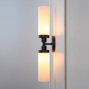 LightFixturesUSA - Modern 2 - Light Opal Glass Cylinder Vanity Wall Lamp - Wall Sconce - 2 Packs - 