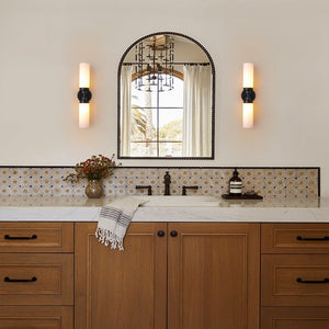 LightFixturesUSA - Modern 2 - Light Opal Glass Cylinder Vanity Wall Lamp - Wall Sconce - 2 Packs - 
