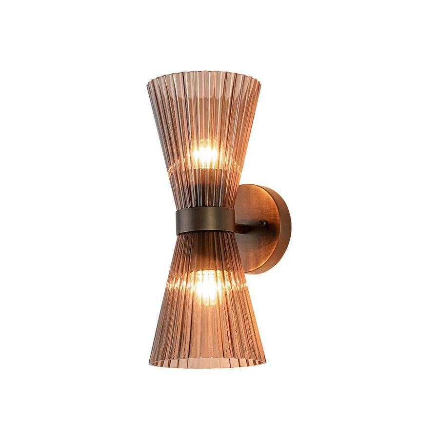 LightFixturesUSA - Modern 2 - Light Up Down Pleated Glass Cone Wall Sconce - Wall Sconce - Tan Glass - 