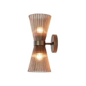 LightFixturesUSA - Modern 2 - Light Up Down Pleated Glass Cone Wall Sconce - Wall Sconce - Tan Glass - 