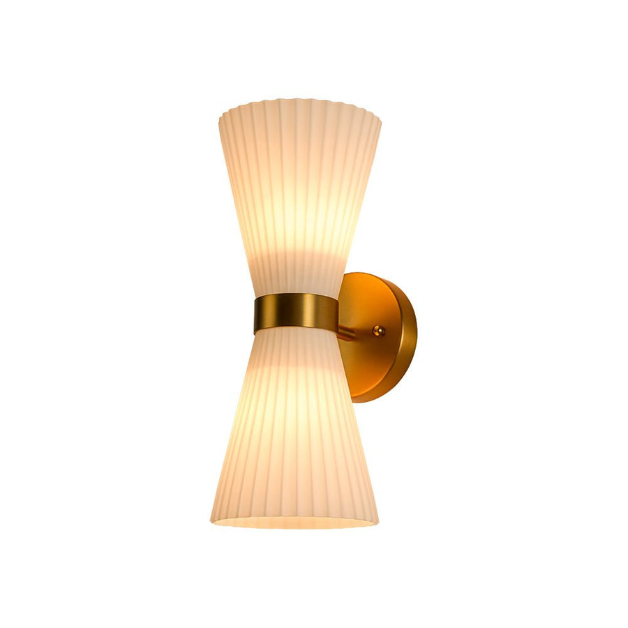LightFixturesUSA - Modern 2 - Light Up Down Pleated Glass Cone Wall Sconce - Wall Sconce - White Glass - 