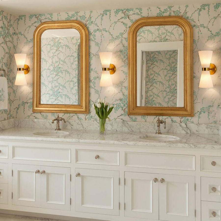 LightFixturesUSA - Modern 2 - Light Up Down Pleated Glass Cone Wall Sconce - Wall Sconce - White Glass - 