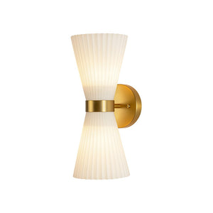 LightFixturesUSA - Modern 2 - Light Up Down Pleated Glass Cone Wall Sconce - Wall Sconce - White Glass - 
