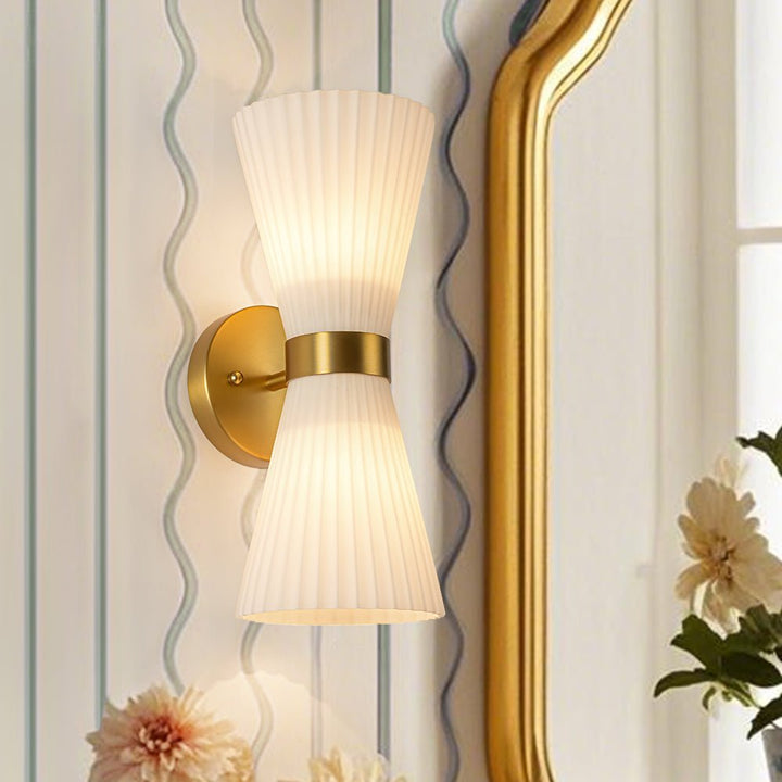 LightFixturesUSA - Modern 2 - Light Up Down Pleated Glass Cone Wall Sconce - Wall Sconce - White Glass - 