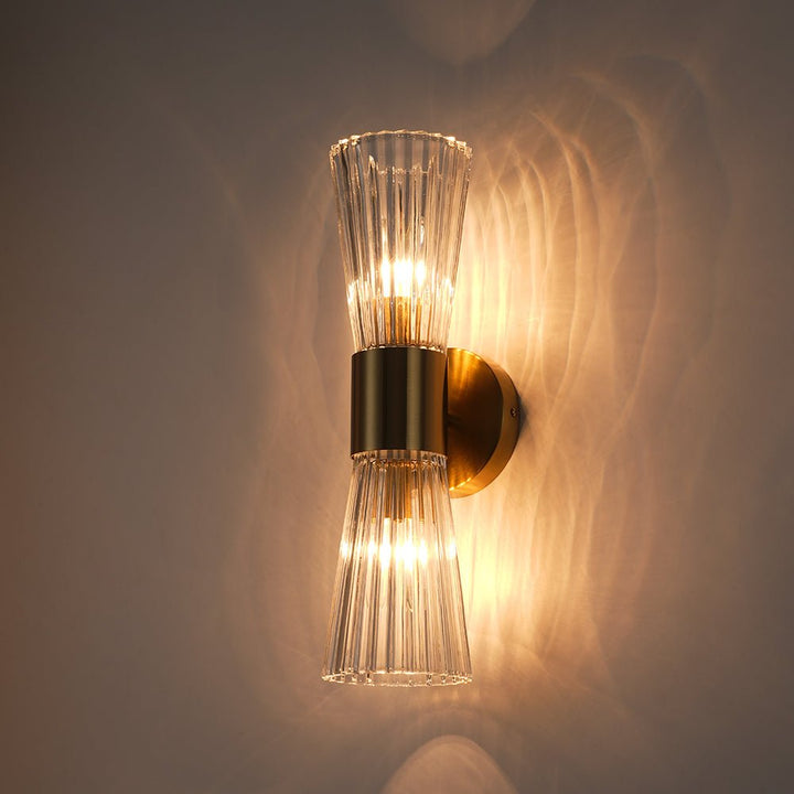 LightFixturesUSA - Modern 2 - Light Up Down Ribbed Glass Hourglass Wall Lamp - Wall Sconce - Ribbed Glass - 