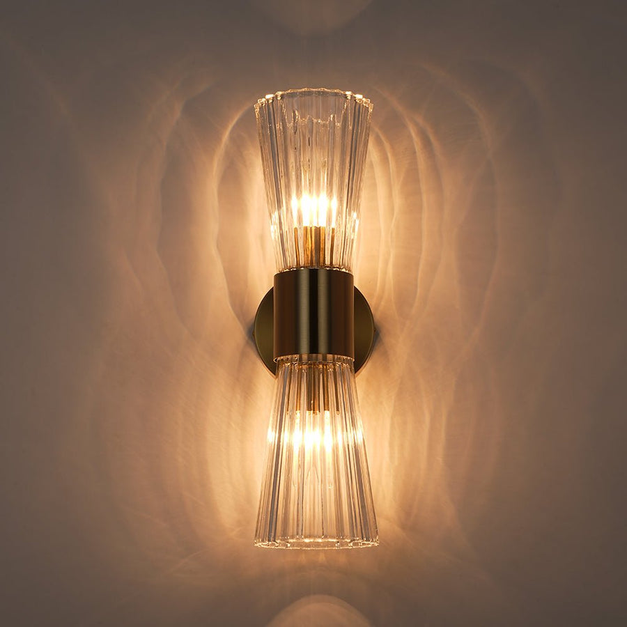LightFixturesUSA - Modern 2 - Light Up Down Ribbed Glass Hourglass Wall Lamp - Wall Sconce - Ribbed Glass - 