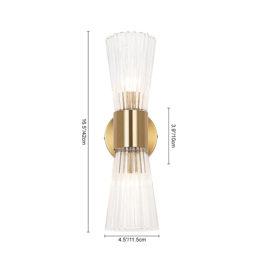 LightFixturesUSA - Modern 2 - Light Up Down Ribbed Glass Hourglass Wall Lamp - Wall Sconce - Ribbed Glass - 