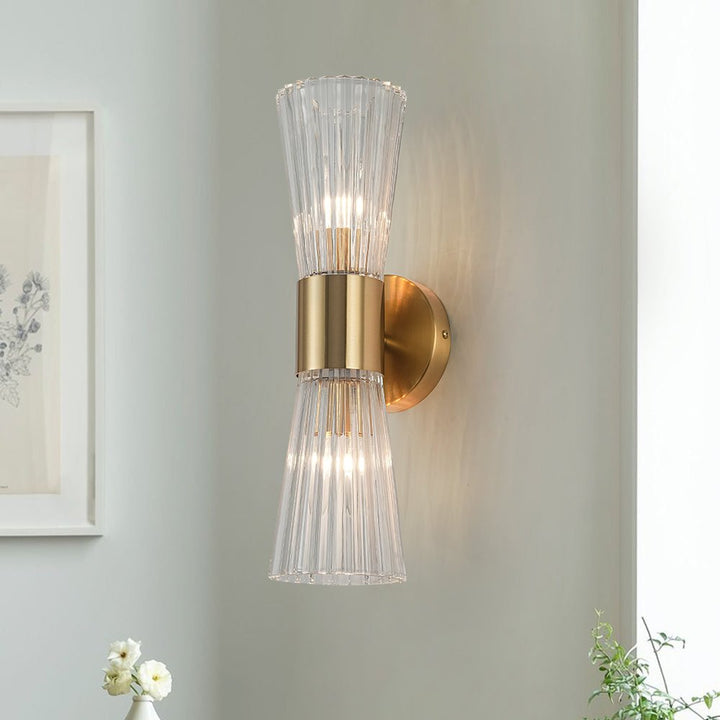 LightFixturesUSA - Modern 2 - Light Up Down Ribbed Glass Hourglass Wall Lamp - Wall Sconce - Ribbed Glass (Pre - Order) - 
