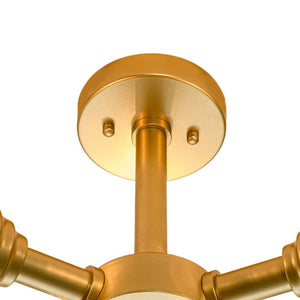 LightFixturesUSA - Modern 3 - Light Clear Glass Round Sputnik Semi Flush Mount - Chandelier - Brass - 