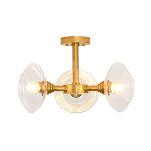 LightFixturesUSA - Modern 3 - Light Clear Glass Round Sputnik Semi Flush Mount - Chandelier - Brass - 