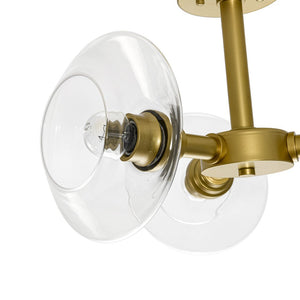 LightFixturesUSA - Modern 3 - Light Clear Glass Round Sputnik Semi Flush Mount - Chandelier - Brass - 