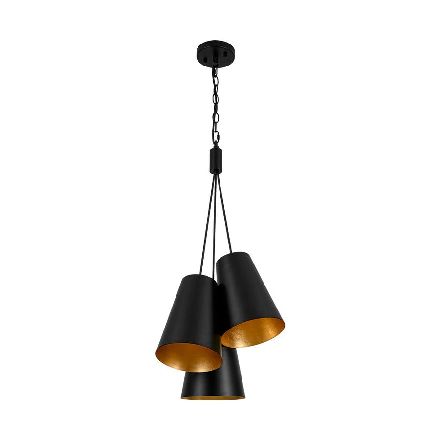 LightFixturesUSA - Modern 3 - Light Cluster Metal Conical Shade Chandelier - Chandelier - Black - 