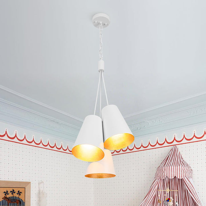 LightFixturesUSA - Modern 3 - Light Cluster Metal Conical Shade Chandelier - Chandelier - White - 
