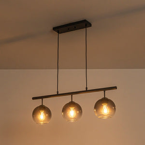 LightFixturesUSA - Modern 3 - Light Gradual Smoked Glass Globe Island Chandelier - Chandelier - Black - 