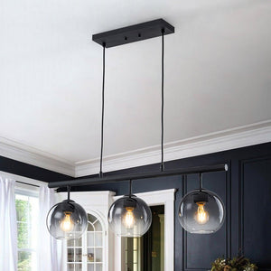 LightFixturesUSA - Modern 3 - Light Gradual Smoked Glass Globe Island Chandelier - Chandelier - Black - 