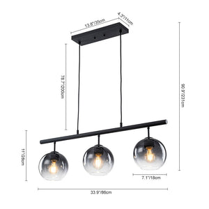 LightFixturesUSA - Modern 3 - Light Gradual Smoked Glass Globe Island Chandelier - Chandelier - Black - 