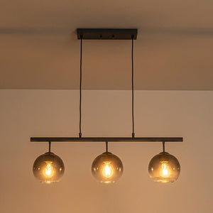 LightFixturesUSA - Modern 3 - Light Gradual Smoked Glass Globe Island Chandelier - Chandelier - Black - 