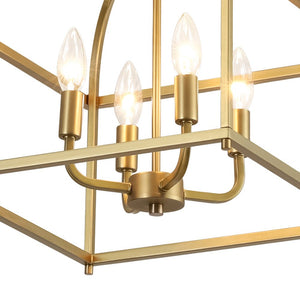 LightFixturesUSA - Modern 4 - Light Candle Style Square Cage Semi Flush Mount - Ceiling Light - Brass - 