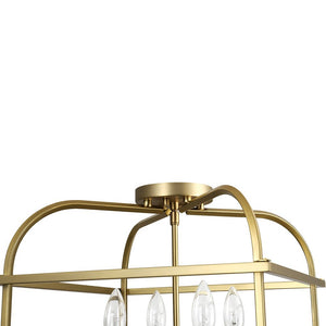 LightFixturesUSA - Modern 4 - Light Candle Style Square Cage Semi Flush Mount - Ceiling Light - Brass - 