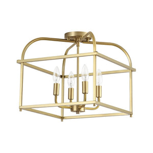 LightFixturesUSA - Modern 4 - Light Candle Style Square Cage Semi Flush Mount - Ceiling Light - Brass - 