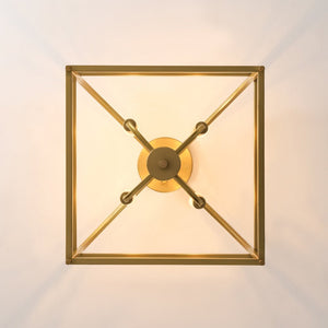 LightFixturesUSA - Modern 4 - Light Candle Style Square Cage Semi Flush Mount - Ceiling Light - Brass - 