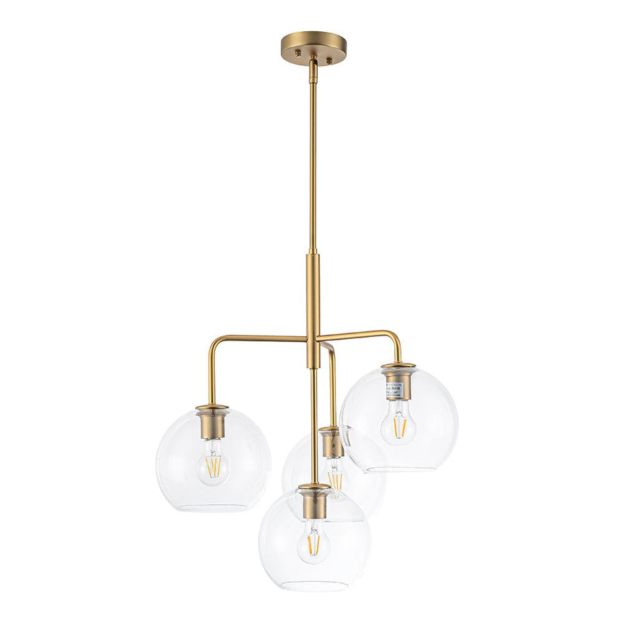 LightFixturesUSA - Modern 4 - Light Clear Glass Bubble Hanging Sputnik Chandelier - Chandelier - Brass - 