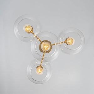 LightFixturesUSA - Modern 4 - Light Clear Glass Bubble Hanging Sputnik Chandelier - Chandelier - Brass - 