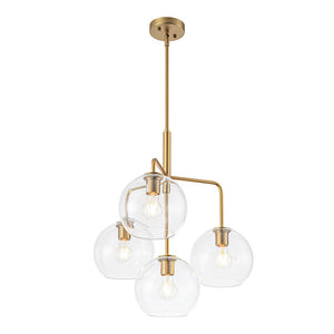 LightFixturesUSA - Modern 4 - Light Clear Glass Bubble Hanging Sputnik Chandelier - Chandelier - Brass - 