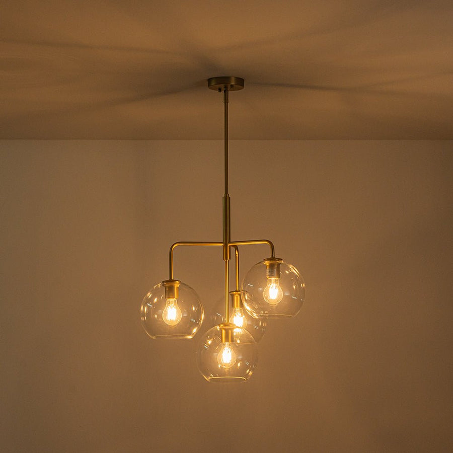 LightFixturesUSA - Modern 4 - Light Clear Glass Bubble Hanging Sputnik Chandelier - Chandelier - Brass - 