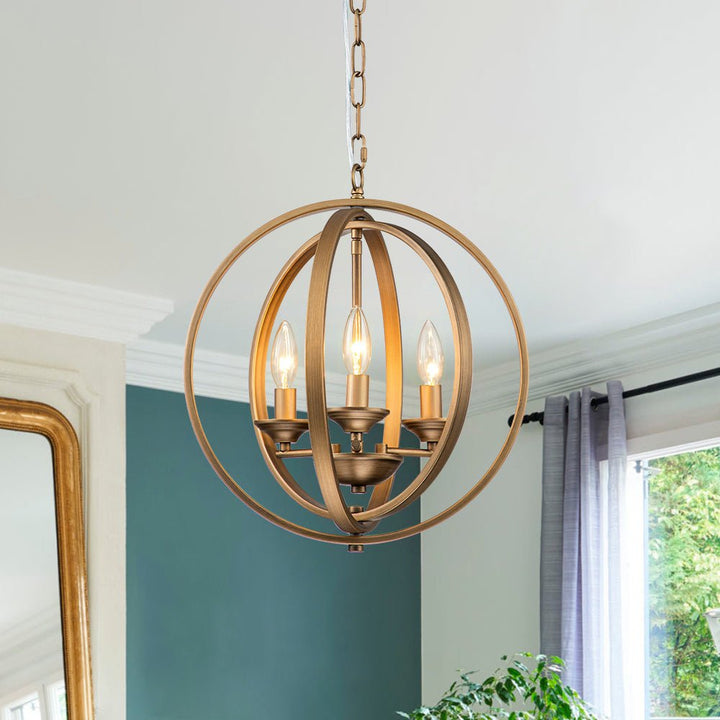 LightFixturesUSA - Modern 4 - Light Iron Geometric Globe Cage Pendant Light - Chandelier - Brushed Brass - 