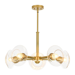 LightFixturesUSA - Modern 5 - Light Clear Glass Round Sputnik Chandelier - Chandelier - Brass - 