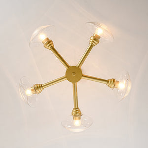 LightFixturesUSA - Modern 5 - Light Clear Glass Round Sputnik Chandelier - Chandelier - Brass - 