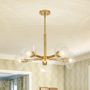 LightFixturesUSA - Modern 5 - Light Clear Glass Round Sputnik Chandelier - Chandelier - Brass - 