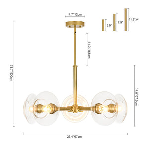 LightFixturesUSA - Modern 5 - Light Clear Glass Round Sputnik Chandelier - Chandelier - Brass - 