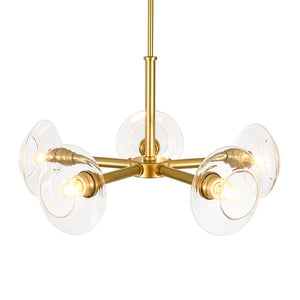 LightFixturesUSA - Modern 5 - Light Clear Glass Round Sputnik Chandelier - Chandelier - Brass - 