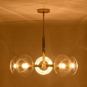 LightFixturesUSA - Modern 5 - Light Clear Glass Round Sputnik Chandelier - Chandelier - Brass - 